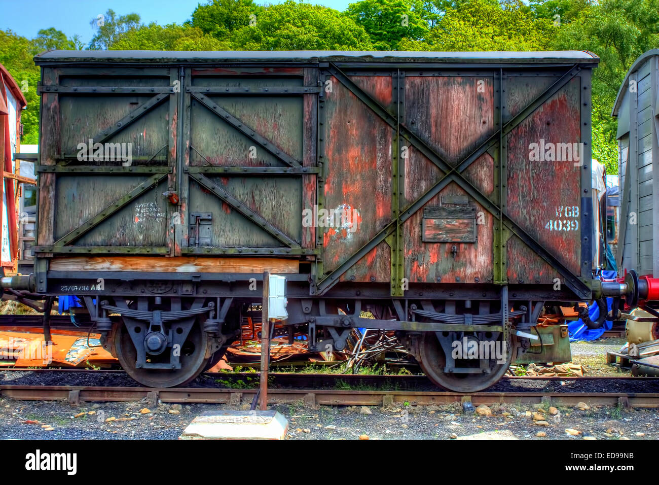 Un ancien wagon de chemin de fer, détectée à Grosmont ateliers Railway Station Banque D'Images