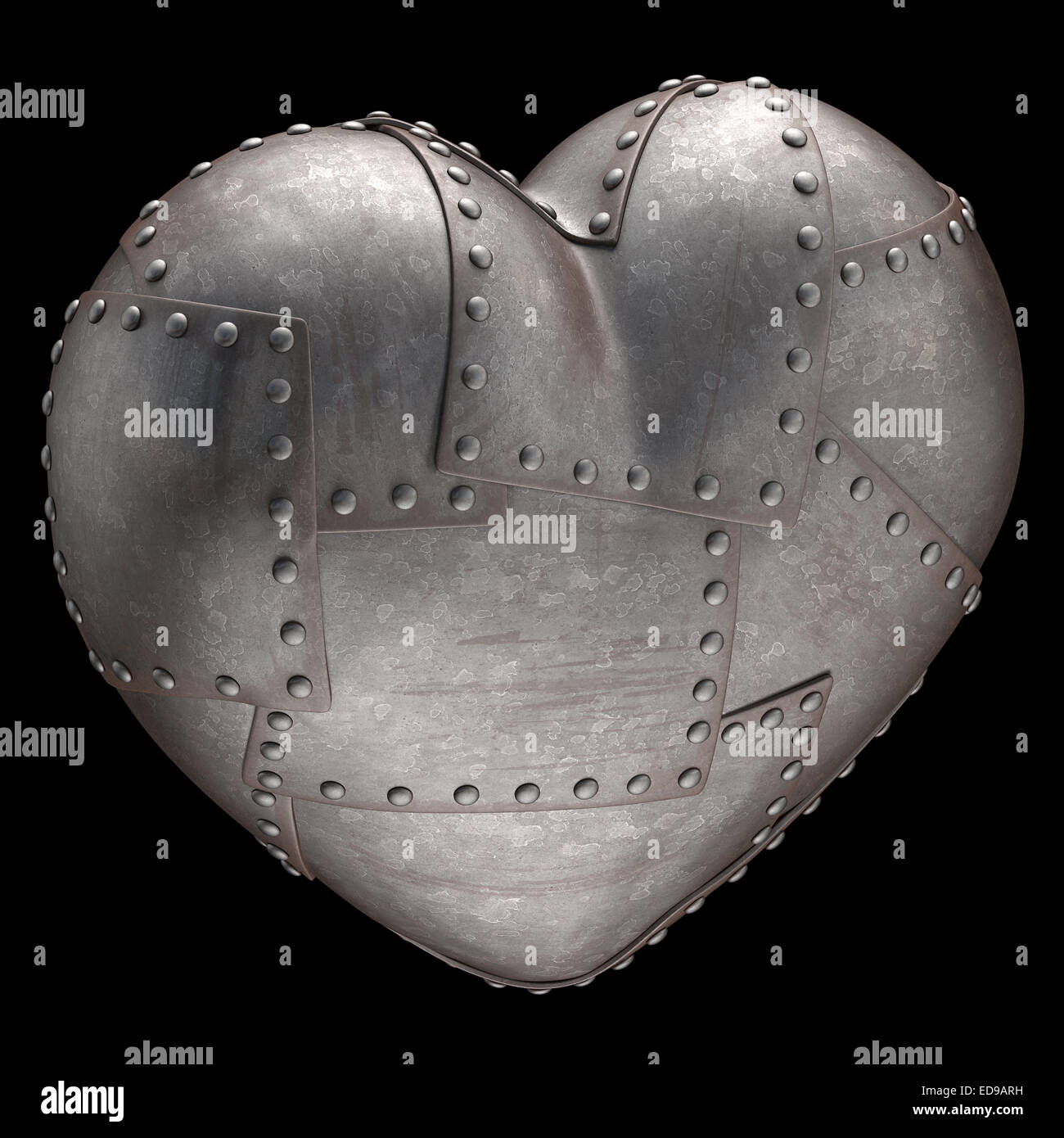 Coeur fait de plaques d'acier fixés avec des rivets. Chemin de détourage inclus. Banque D'Images