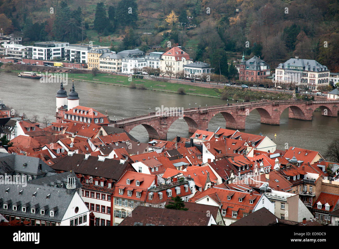 Heidelberg et la rivière Neckar vu de Château d'Heidelberg. Banque D'Images