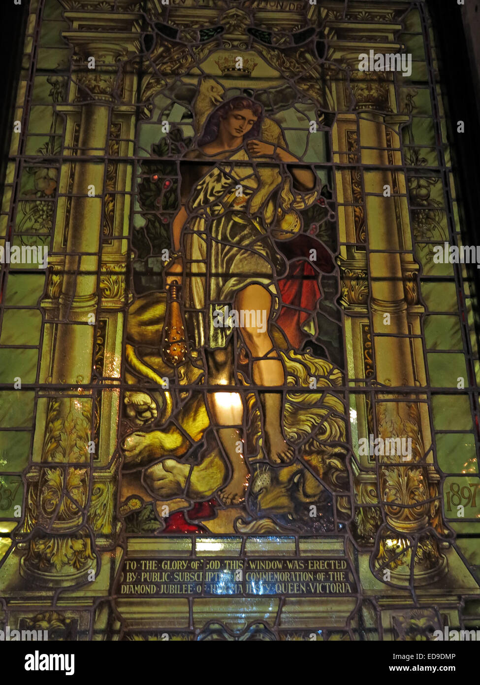St Anne's Church Manchester Vitrail, jubilé de diamant, le centre-ville de Manchester, Angleterre, RU Banque D'Images