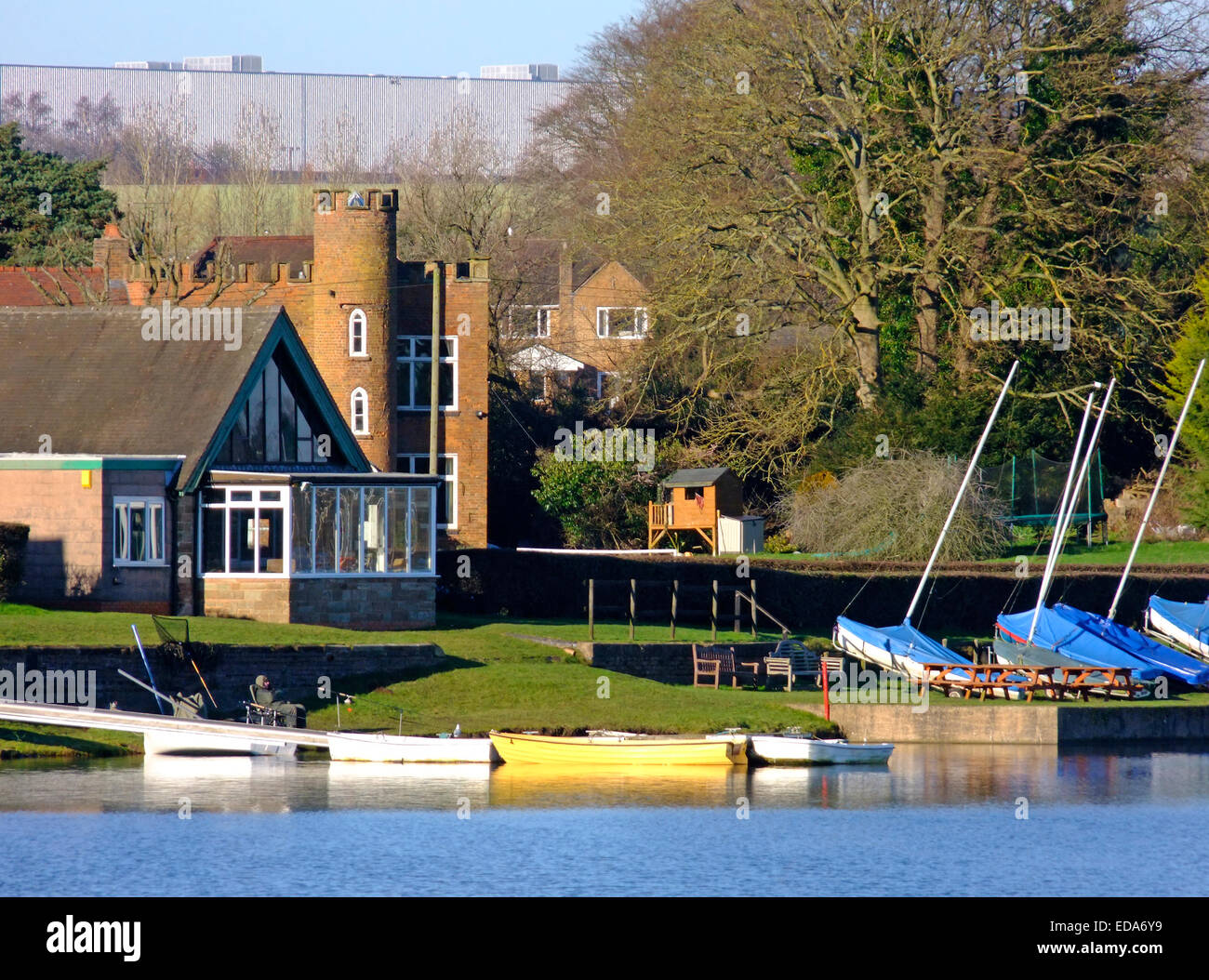 Barnt Green Voile Clubhouse & Tower House, Bittell Cofton supérieure du réservoir, Hackett, Worcestershire, Angleterre, RU Banque D'Images