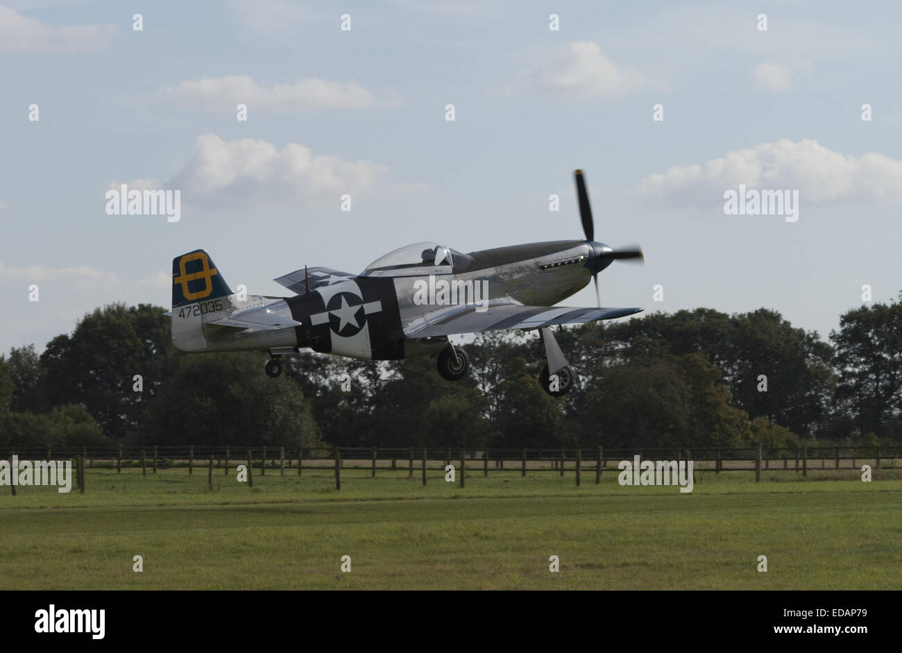 P51 Mustang décollant d'une piste en herbe Banque D'Images