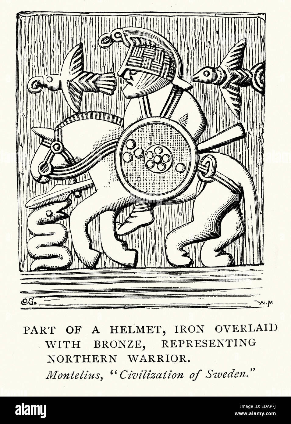 Guerrier Viking et l'avec bouclier et lance de la Suède, 5e siècle. Banque D'Images