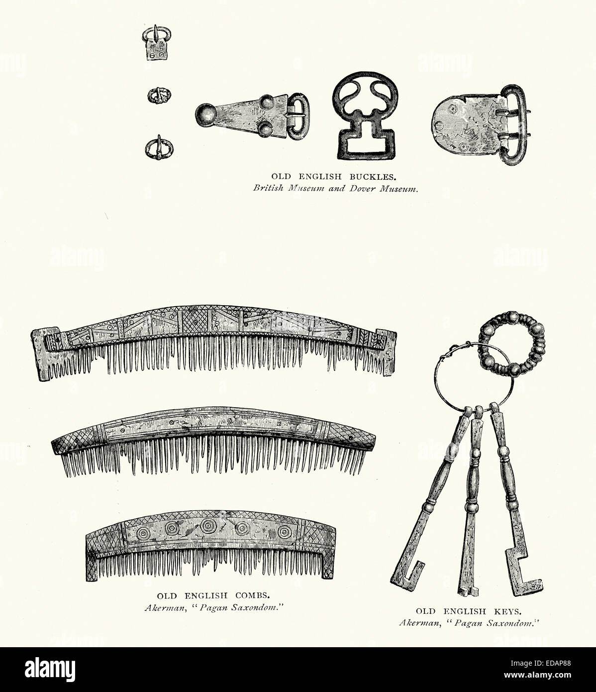 Old English artifacts, boucles, peignes, et les touches Photo Stock - Alamy