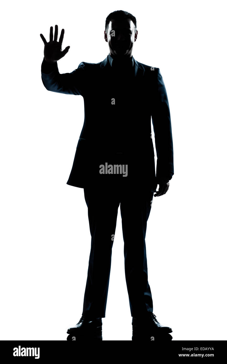 Un homme de race blanche haut salut pleine longueur en cinq silhouette studio isolé sur fond blanc Banque D'Images