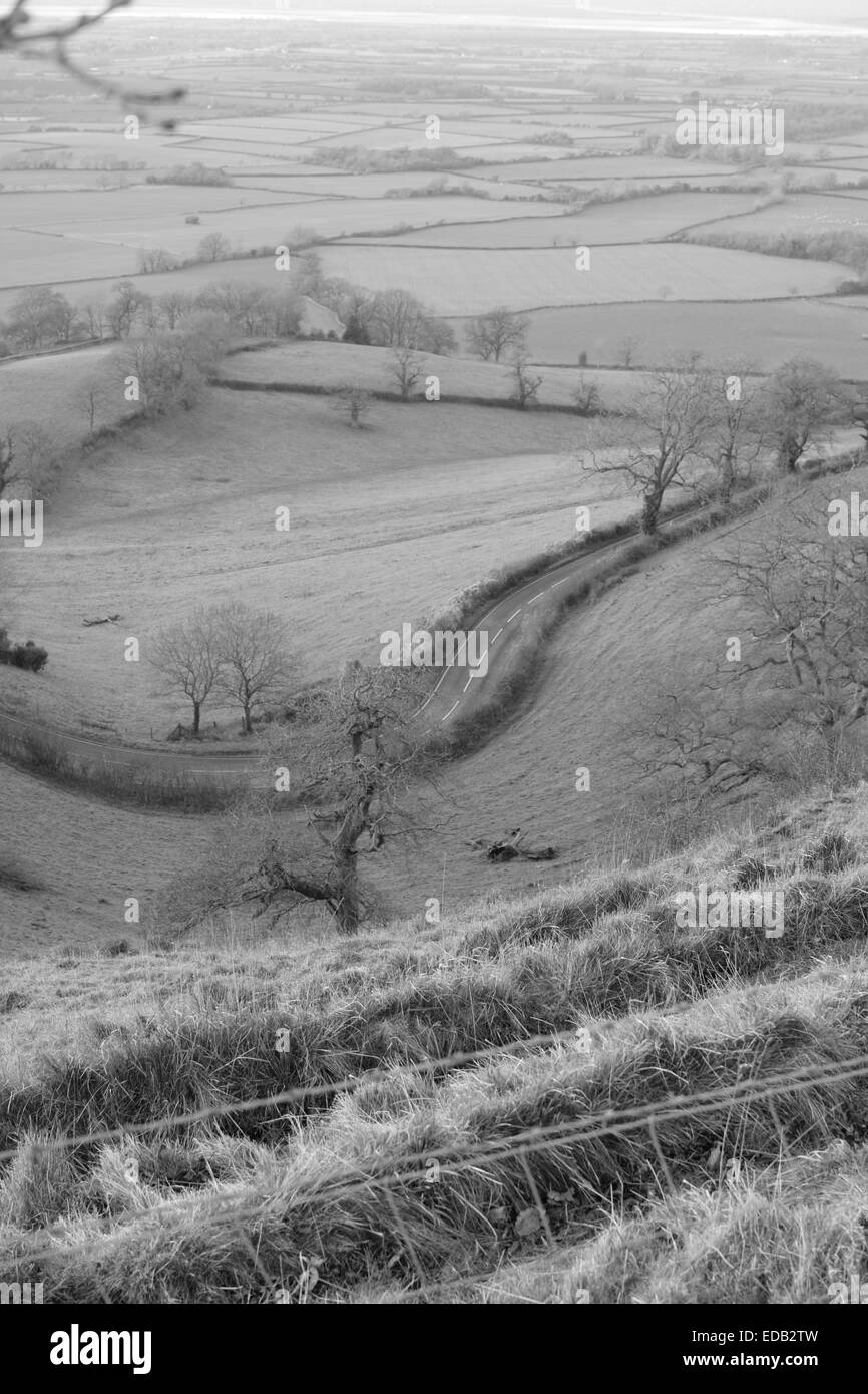 Vue monochrome de Forester Hill et de la Severn Vale Banque D'Images