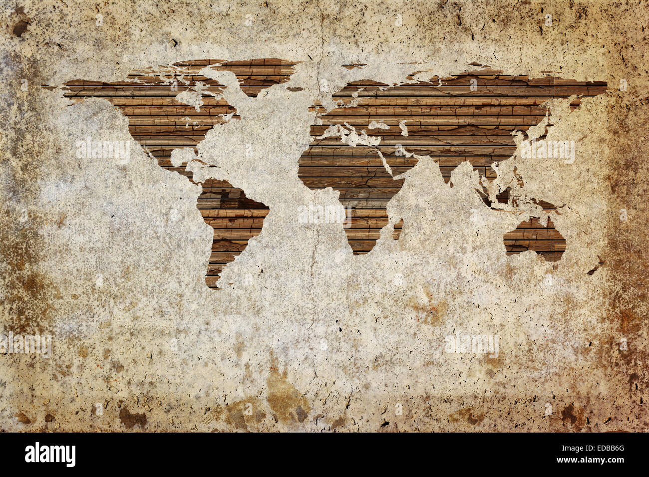 Grunge vintage planche en bois world map background. Banque D'Images