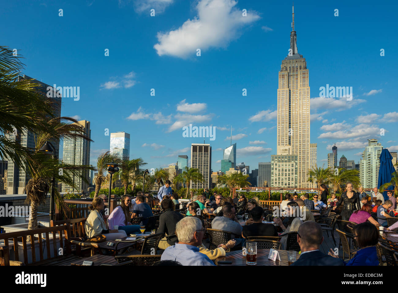 Bar sur le toit et l'Empire State Building, la 5ème Avenue, Manhattan, New York, United States Banque D'Images