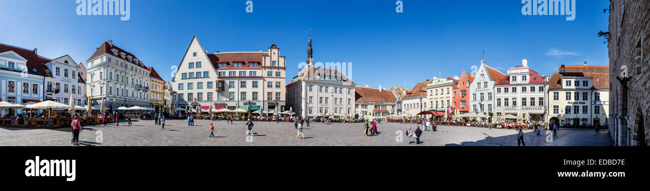 Vue panoramique, Place de l'Hôtel de Ville, place du marché, de la vieille ville, Tallinn, Estonie Banque D'Images