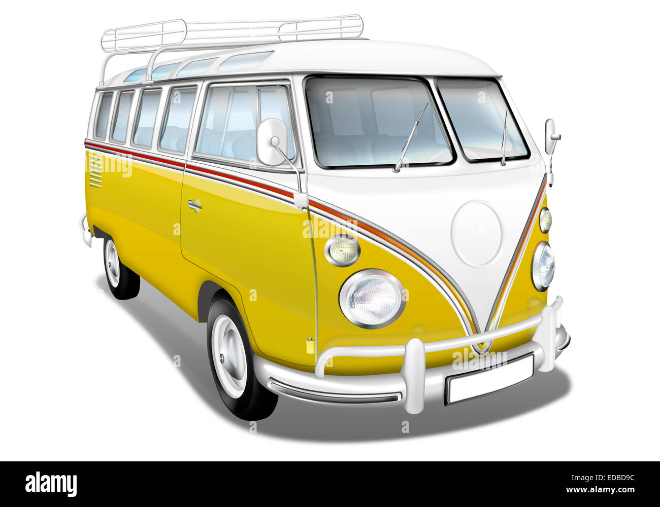 Bus VW, VW Bus T1, l'Allemand vintage car comme un camping-car, jaune et blanc, illustration Banque D'Images