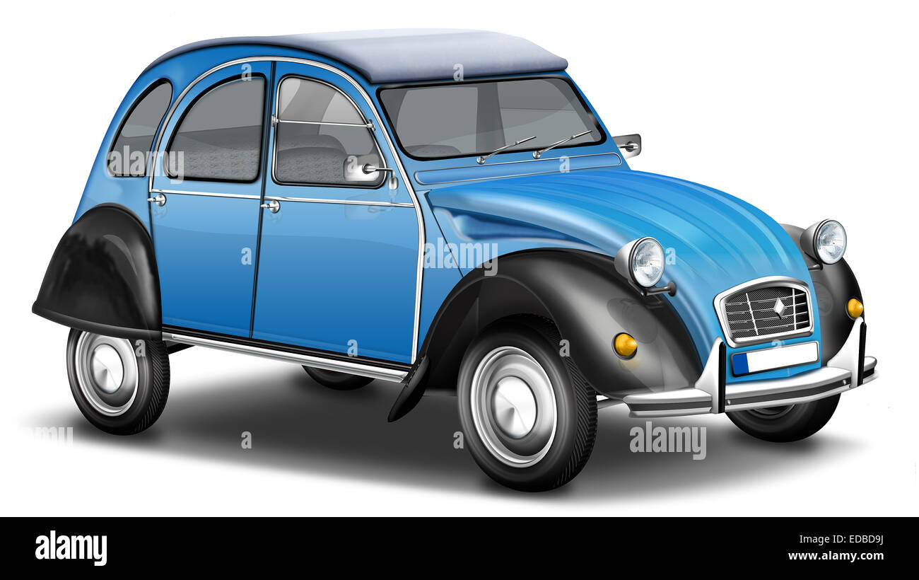 Citroën 2CV, deux chevaux, convertible, Français vintage car, illustration Banque D'Images