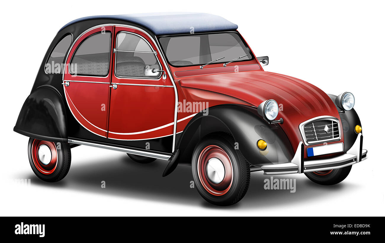 Citroën 2CV, deux chevaux, convertible, Français vintage car, illustration Banque D'Images