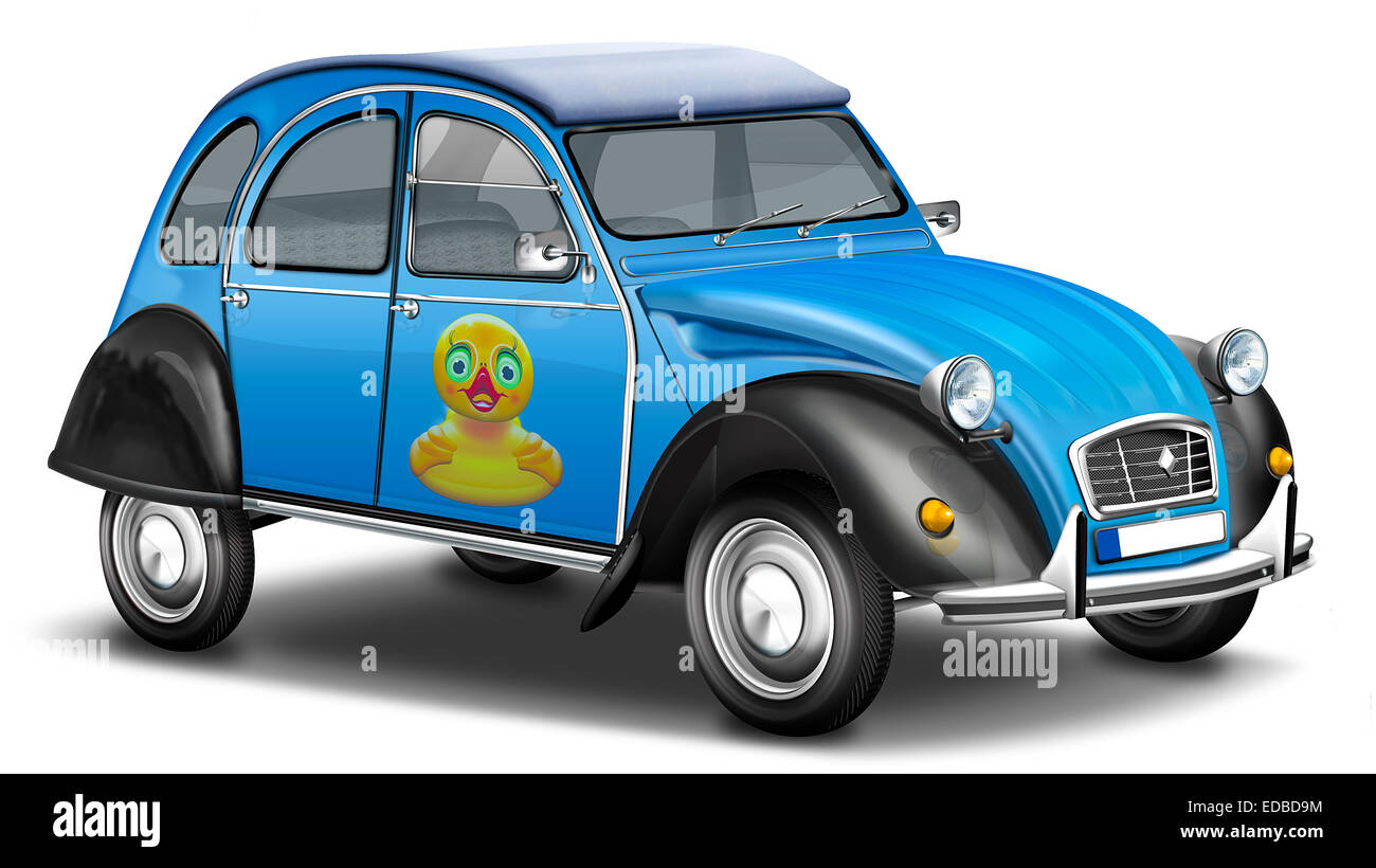 Citroën 2CV, deux chevaux, convertible, 'Duck', français vintage car, illustration Banque D'Images