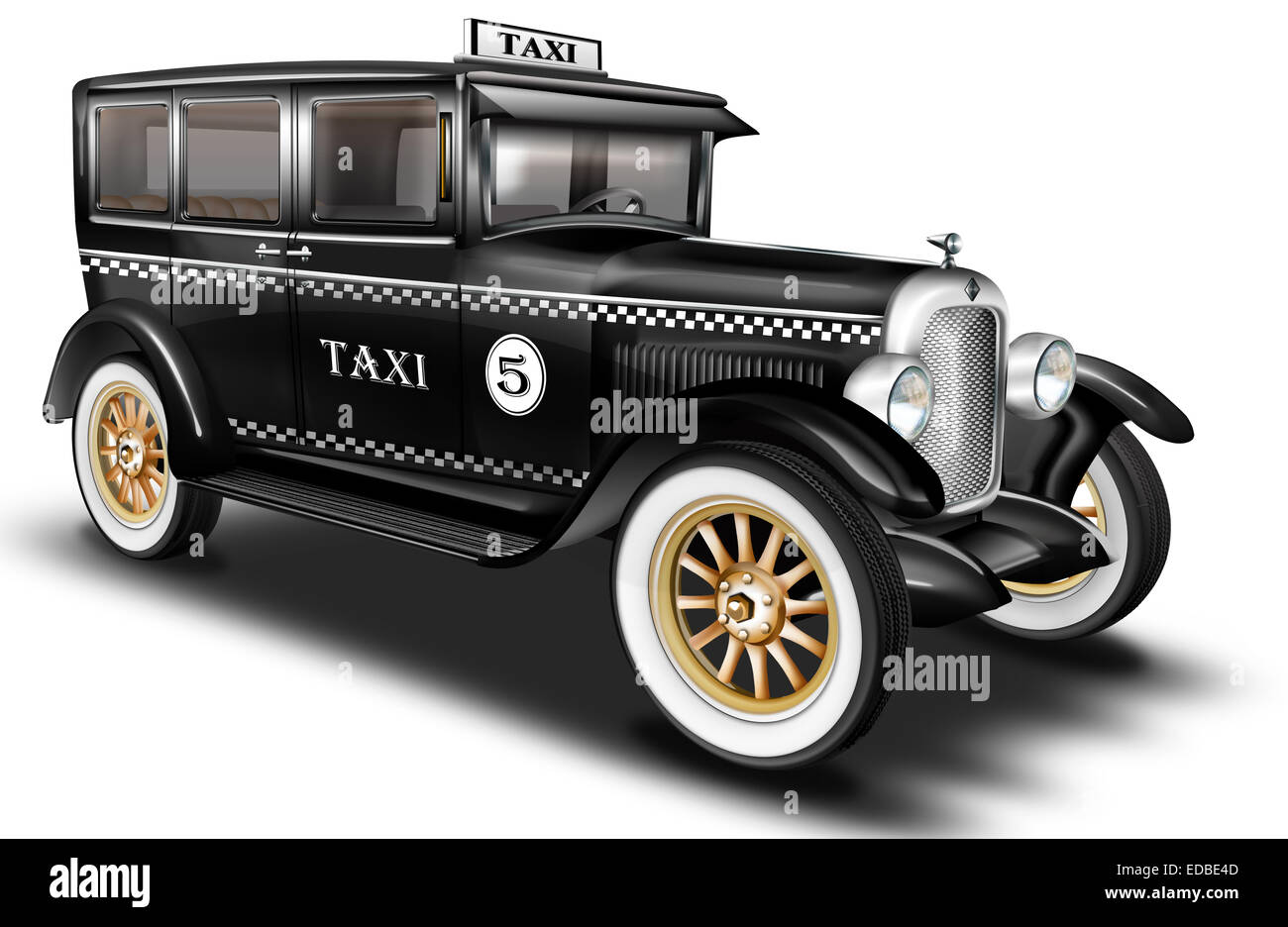Voiture vintage noir des 20s comme un taxi, illustration Banque D'Images