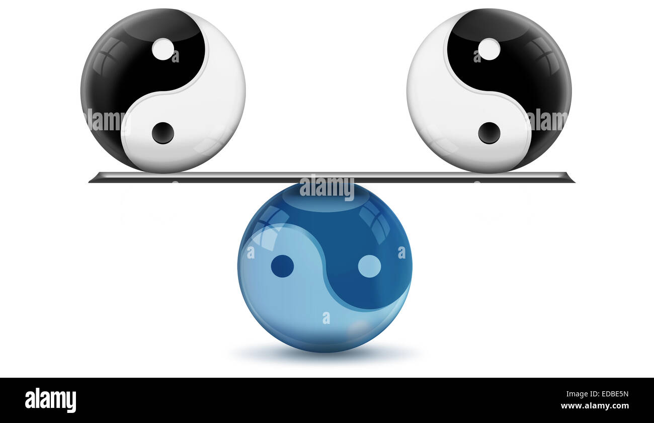 Les symboles Yin et yang sur les balances, dans un équilibre, illustration Banque D'Images