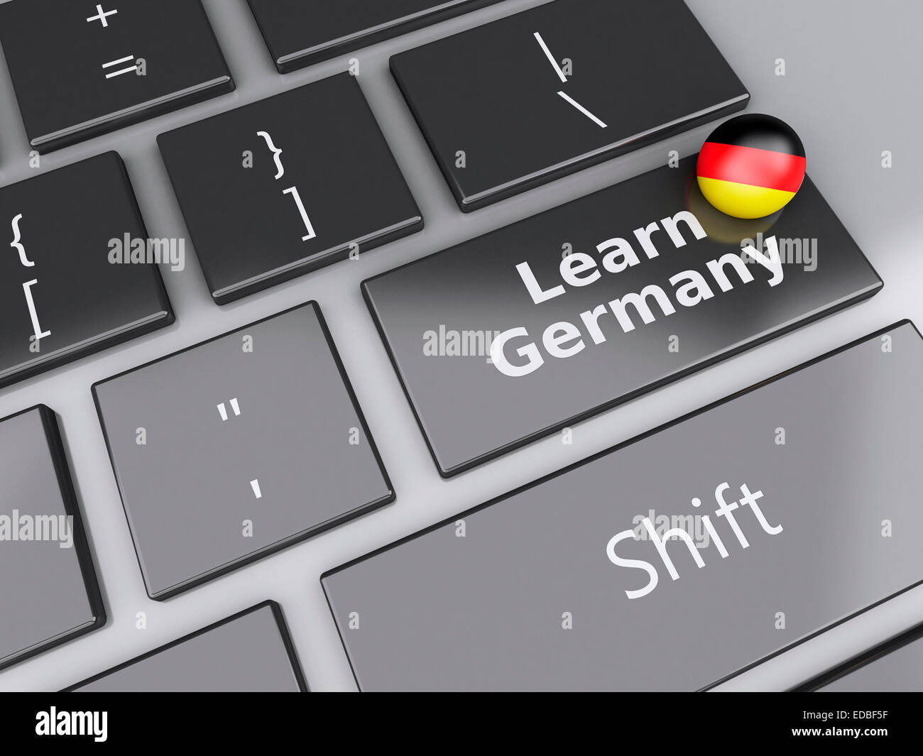 Moteur de rendu 3d illustration. Apprendre l'Allemagne le clavier de l'ordinateur. Concept de l'éducation en ligne Banque D'Images