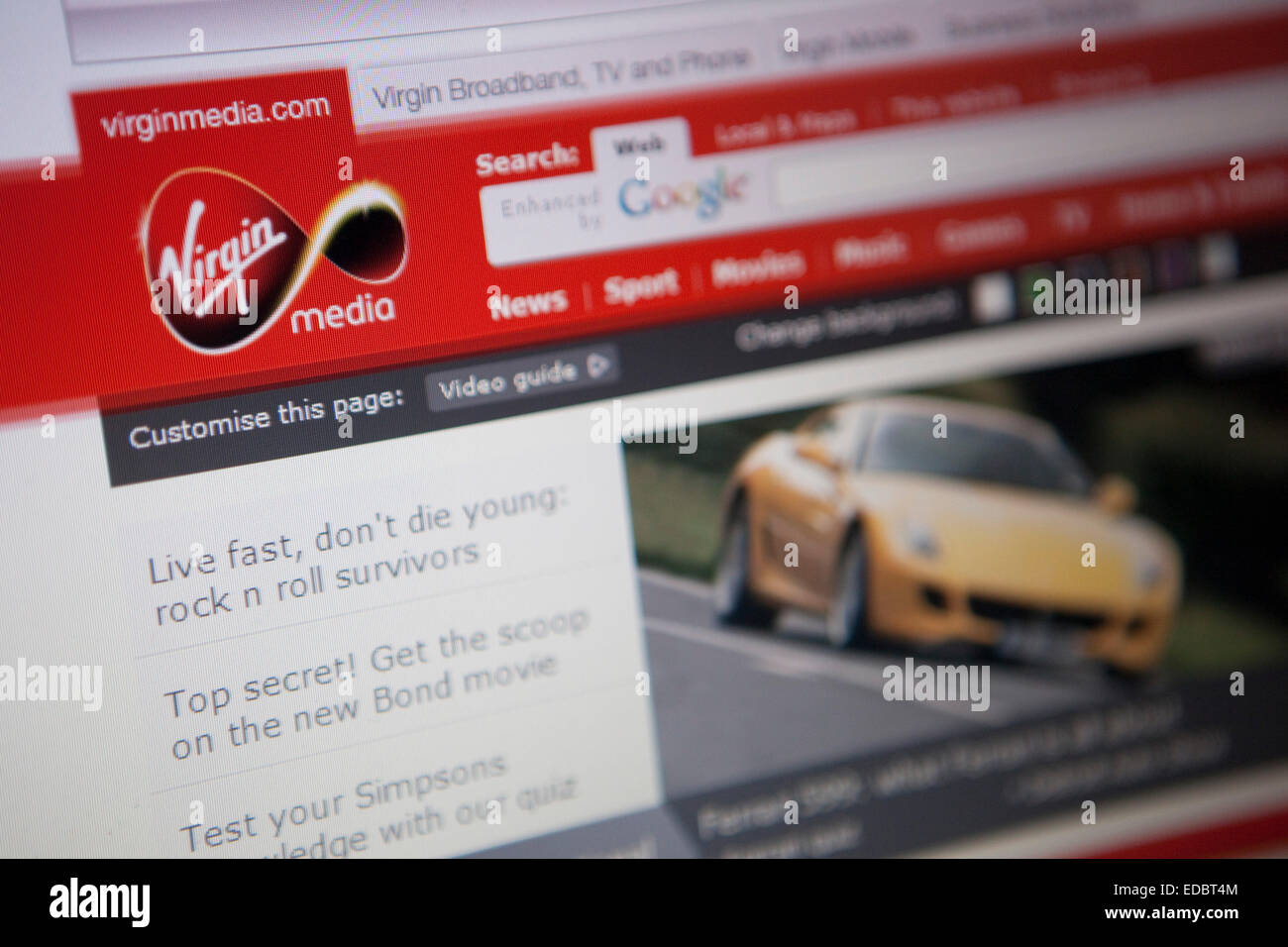 Le site Web de Virgin Media. Banque D'Images