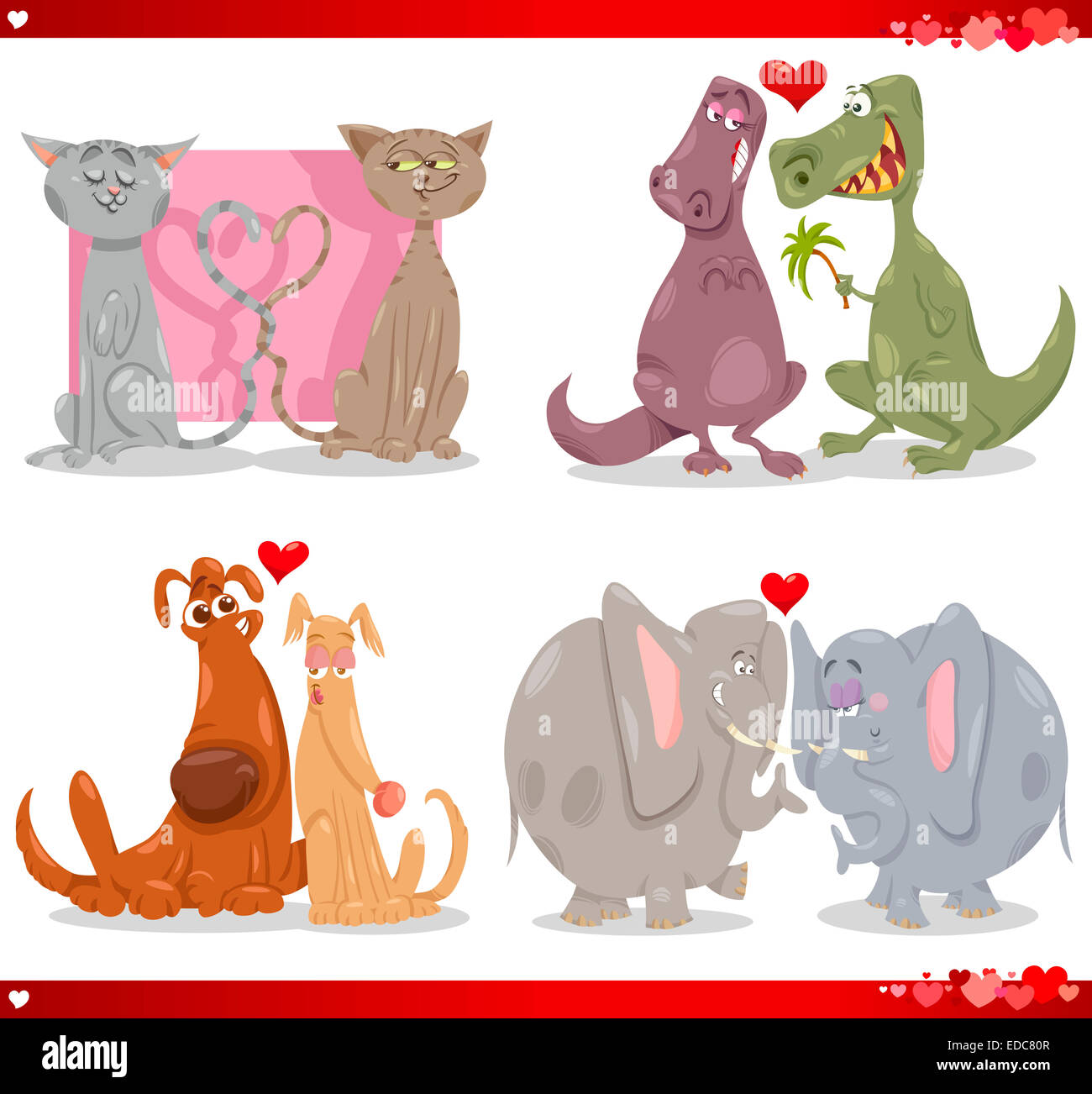 Cartoon Illustration of Cute Valentines Day des couples dans l'amour — free download