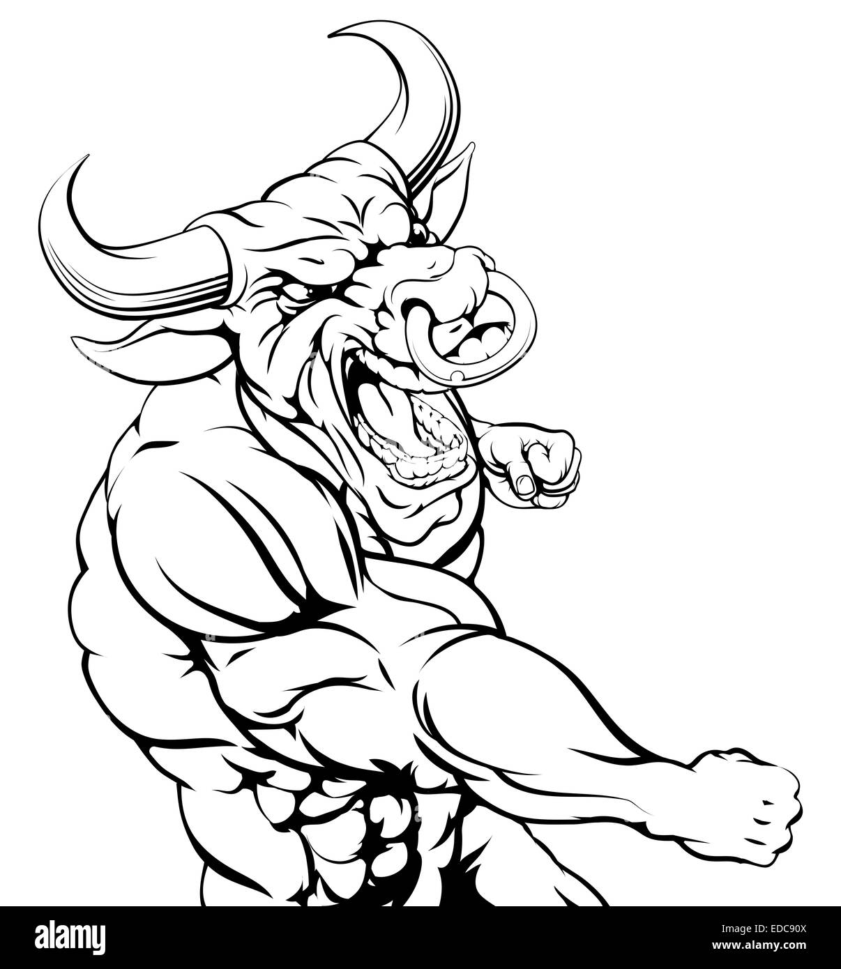 Une illustration d'un personnage animal taureau ou sportives mascot punching Banque D'Images
