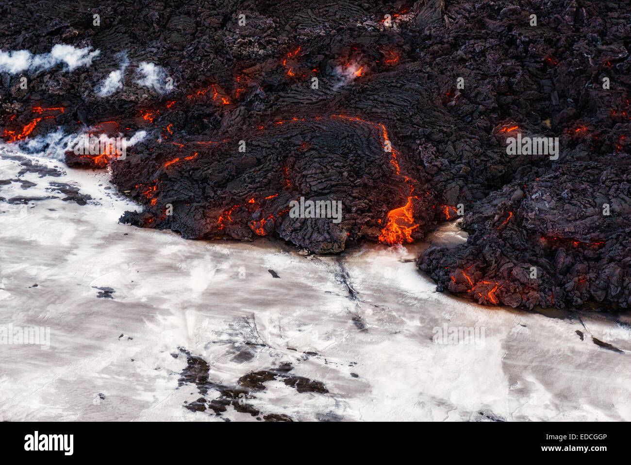 Vue aérienne de lave et de panaches, Holuhraun Éruption Volcan Bardarbunga, fissure, l'Islande Banque D'Images