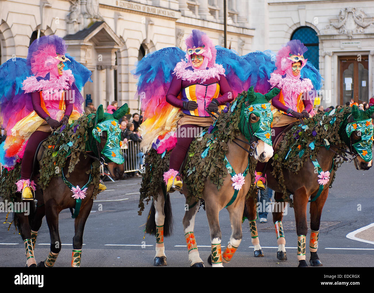 Certains chevaux de la Reine prennent part à la London défilé du Nouvel An. Banque D'Images