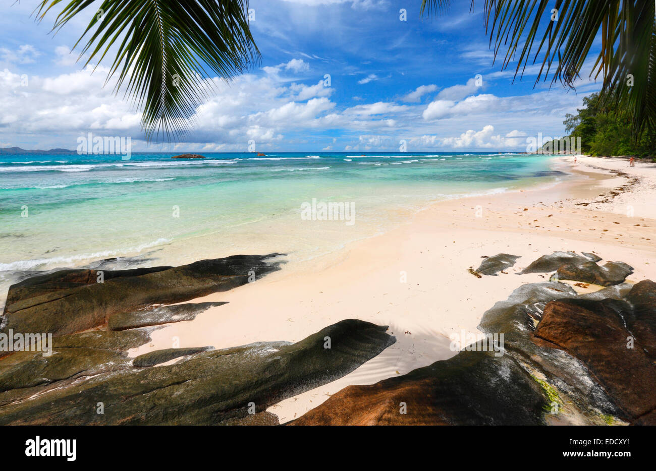 L'île des Seychelles, La Digue, la plage d'Anse sévère - Banque D'Images