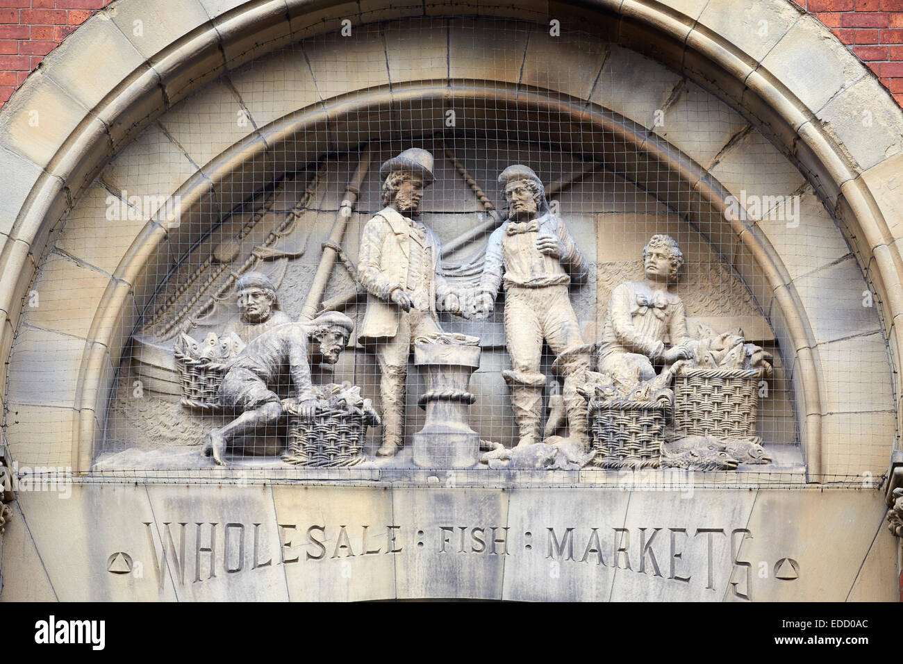 La vieille Manchester marchés Smithfield figures sculptées sont tous c'est à gauche de la place du vieux marché dans le quart nord Banque D'Images
