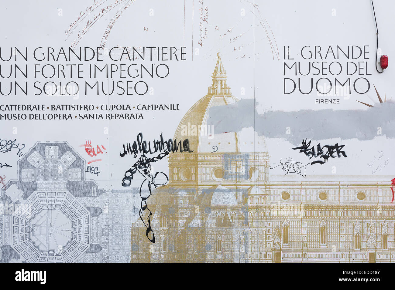 Florence,Italie-août 26,2014:vue de l'affiche qui expliquent la restauration de Santa Maria del Fiore dans le centre de Florenc Banque D'Images