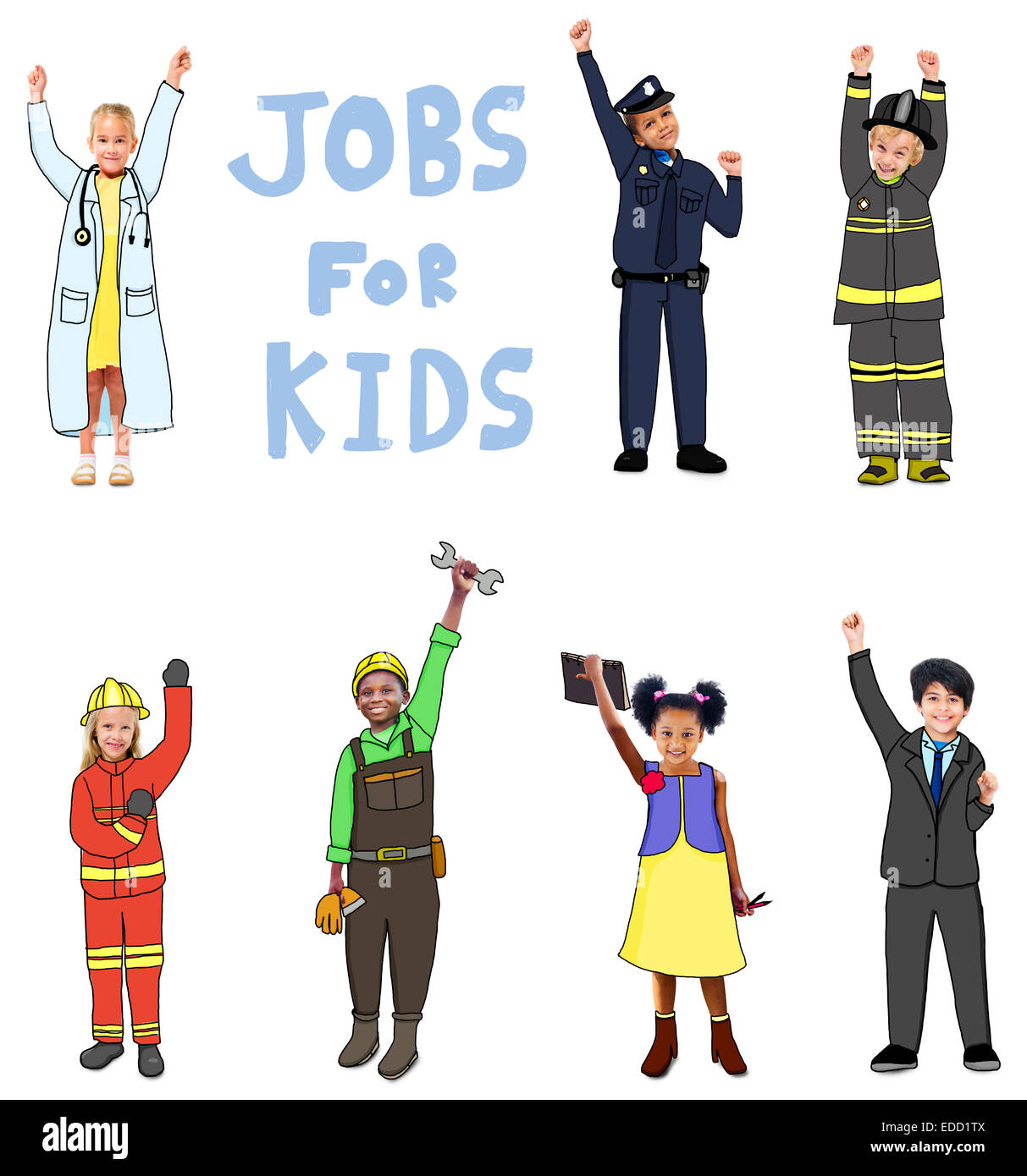 Groupe d'enfants dans des emplois pour les enfants Concept Banque D'Images