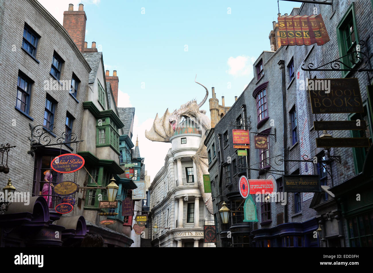 Le chemin de traverse au monde magique de Harry Potter l'expansion, à Universal Studios, Orlando, Floride, USA. Banque D'Images