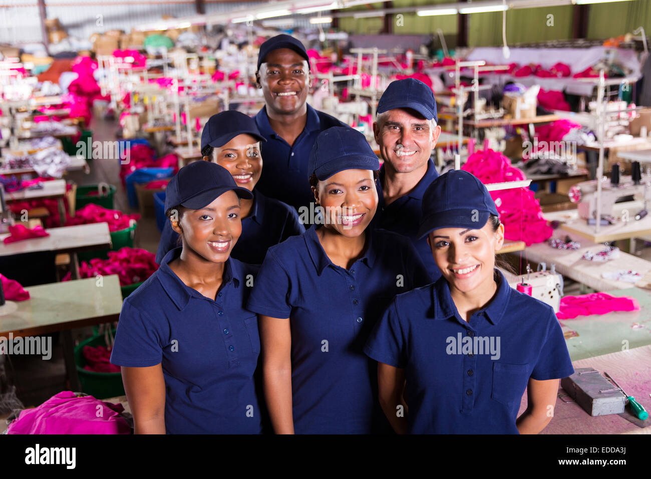 Vue supérieure de l'usine textile workers group Banque D'Images