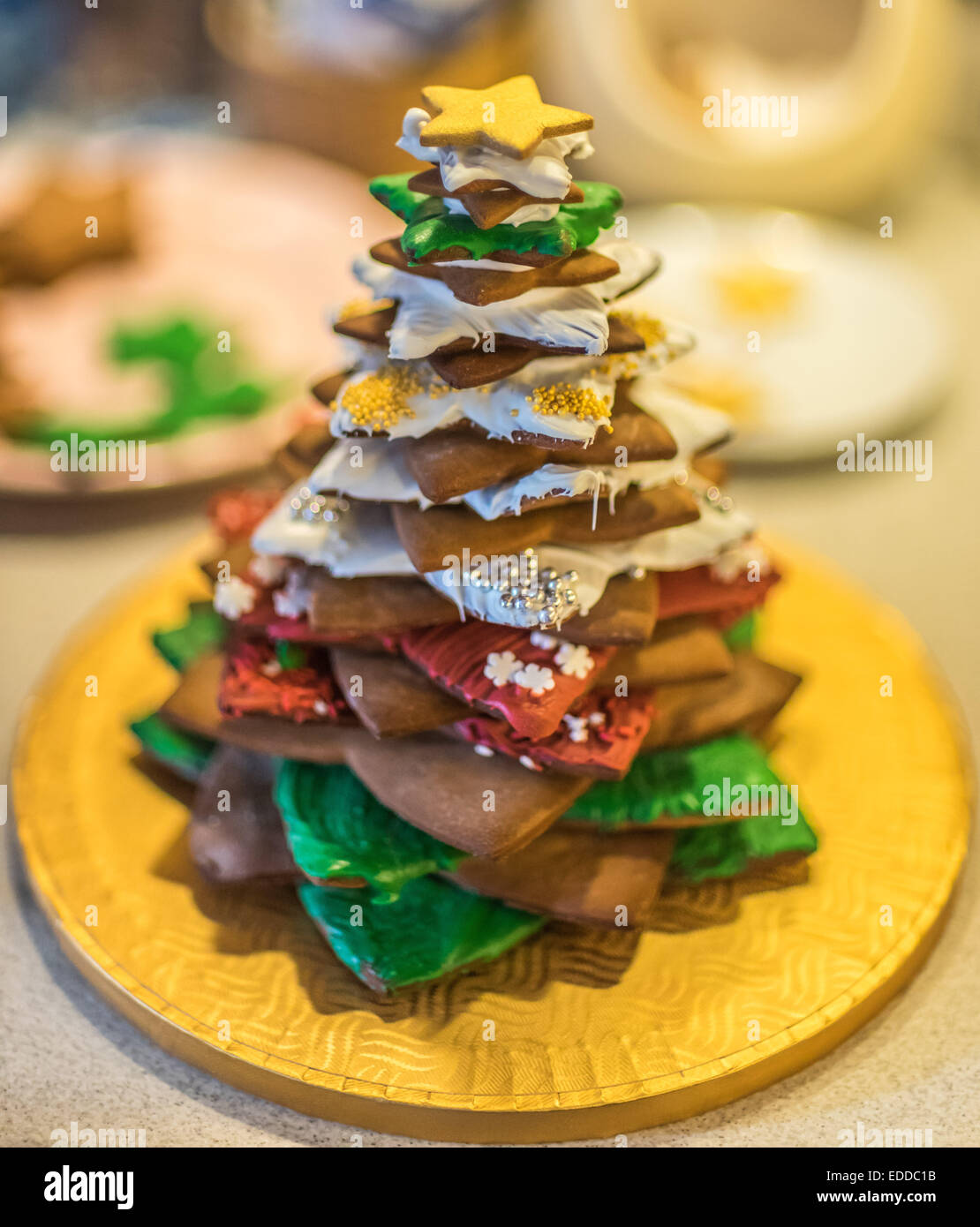 Arbre de Noël de pain d'épice et glace au chocolat Banque D'Images