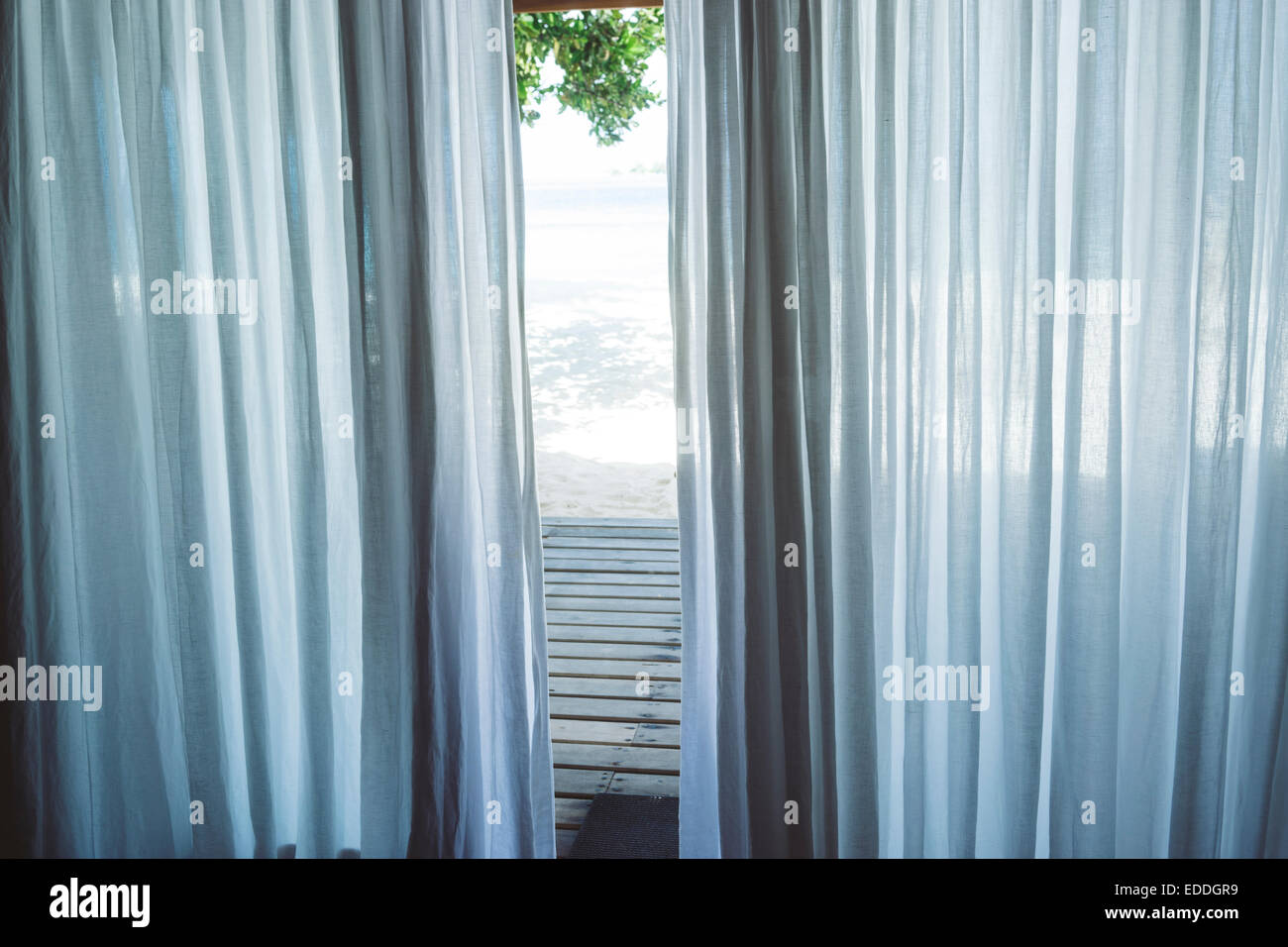 Maldives, Ari Atoll, bungalow de rideau Banque D'Images