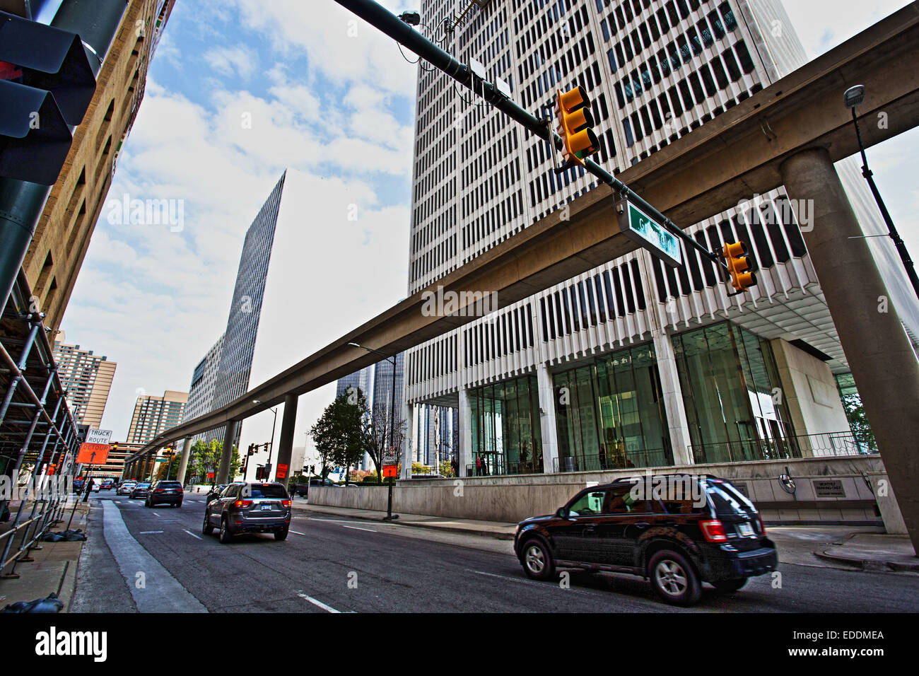 Detroit People Mover, le centre-ville de Détroit, Michigan, USA. Le 24 octobre 2014. Banque D'Images