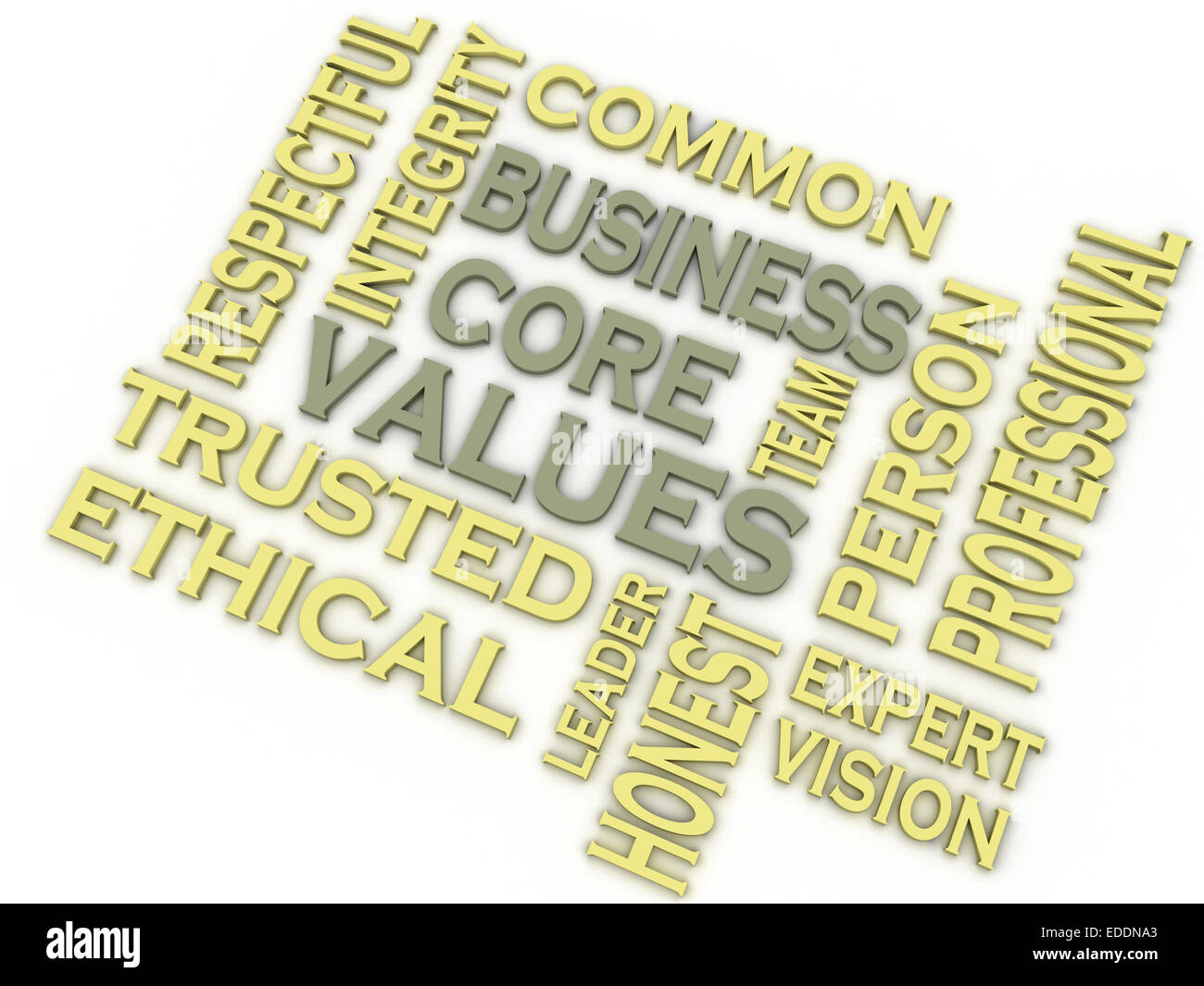 Imagen 3d les valeurs fondamentales de l'entreprise concept questions fond de nuage de mots Banque D'Images