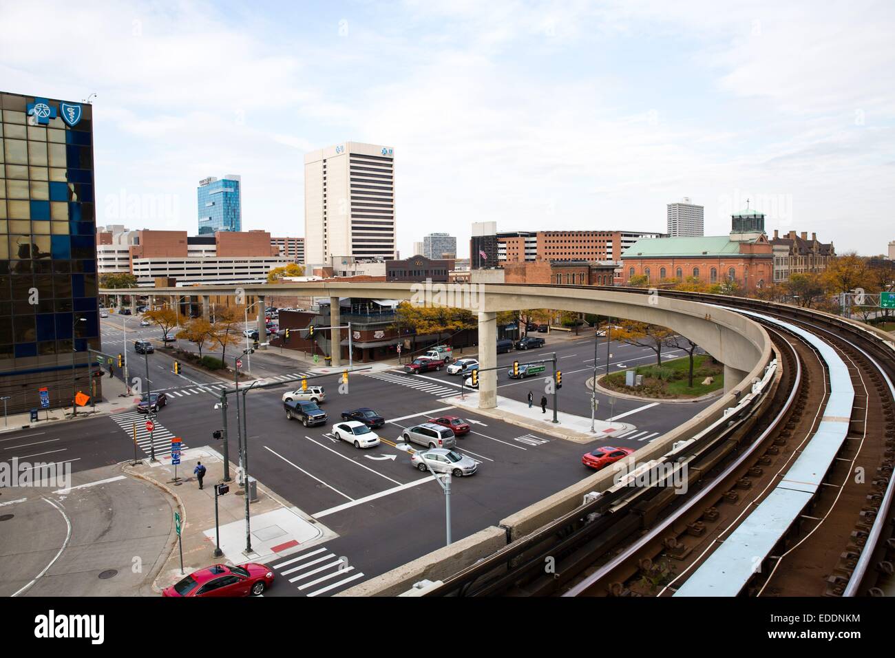Detroit People Mover, le centre-ville de Détroit, Michigan, USA. Le 24 octobre 2014. Banque D'Images