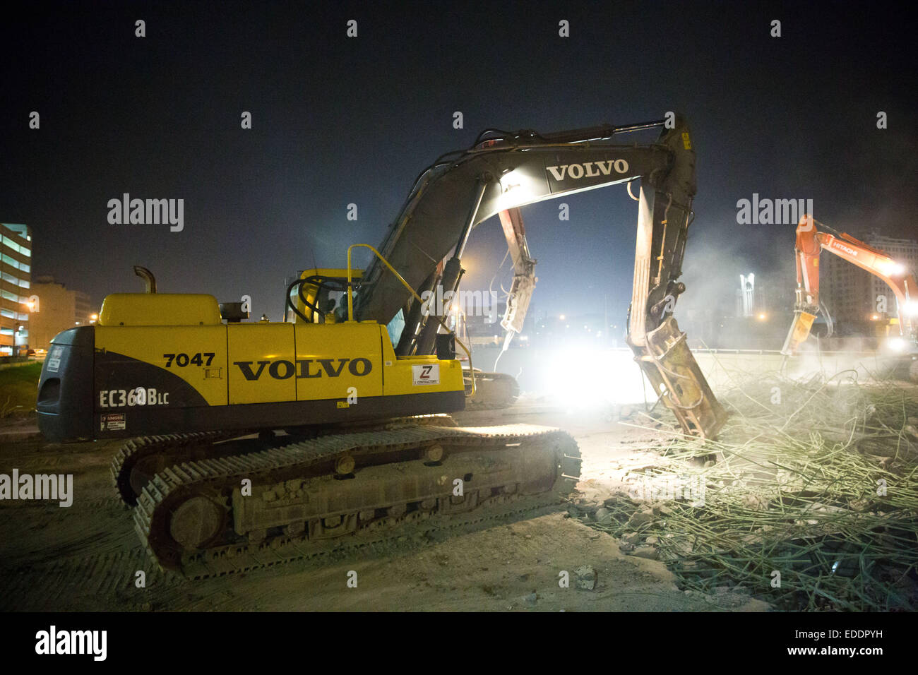 J-75 démolition d'un pont au centre-ville de Detroit, Woodward Ave pour M-1 Rail, Michigan, USA. 25 octobre, 2014. Banque D'Images