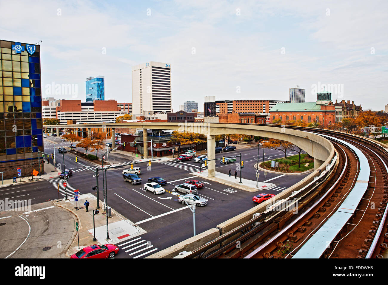 Detroit People Mover, le centre-ville de Détroit, Michigan, USA. Le 24 octobre 2014. Banque D'Images