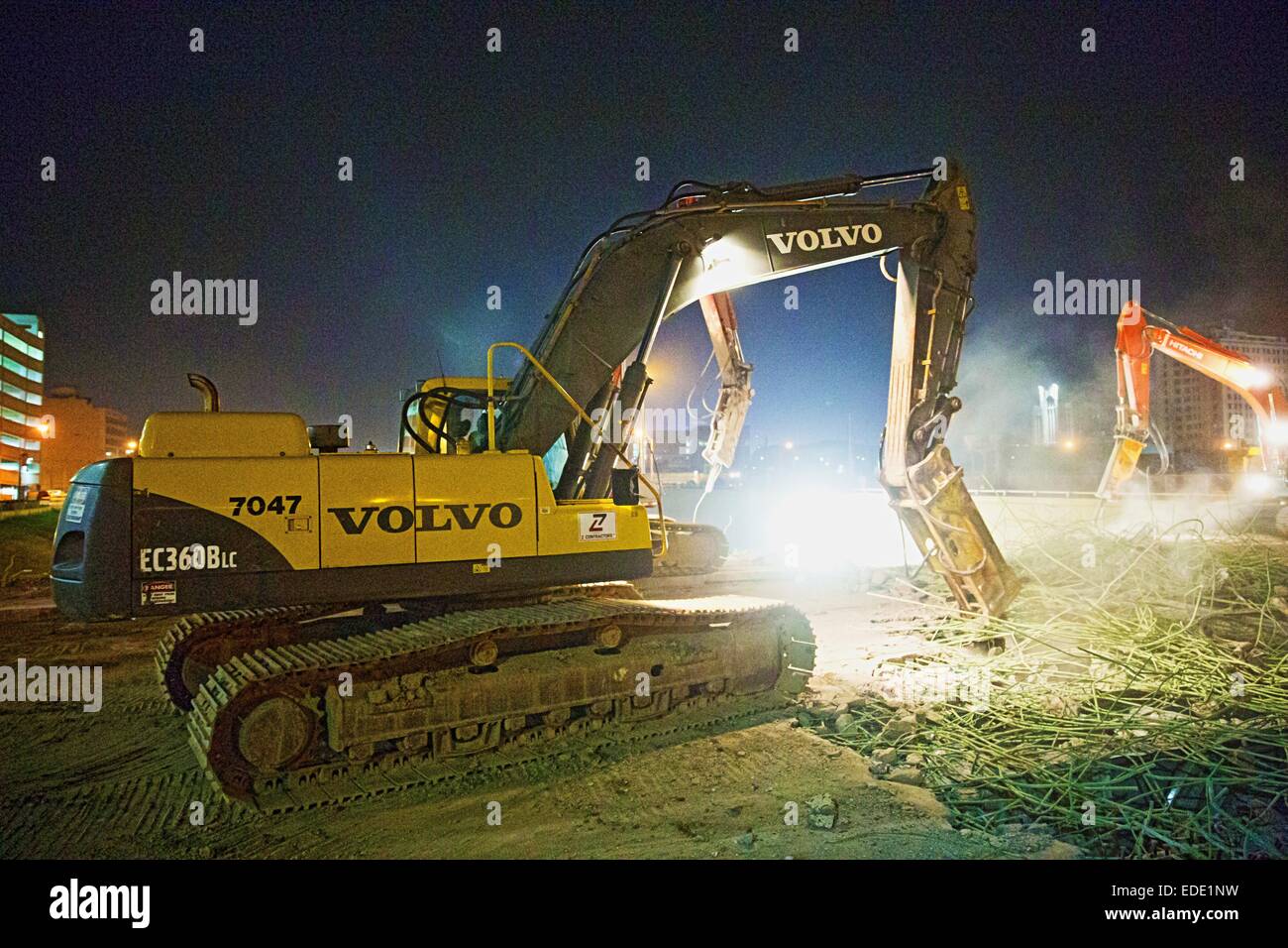 J-75 démolition d'un pont au centre-ville de Detroit, Woodward Ave pour M-1 Rail, Michigan, USA. 25 octobre, 2014. Banque D'Images