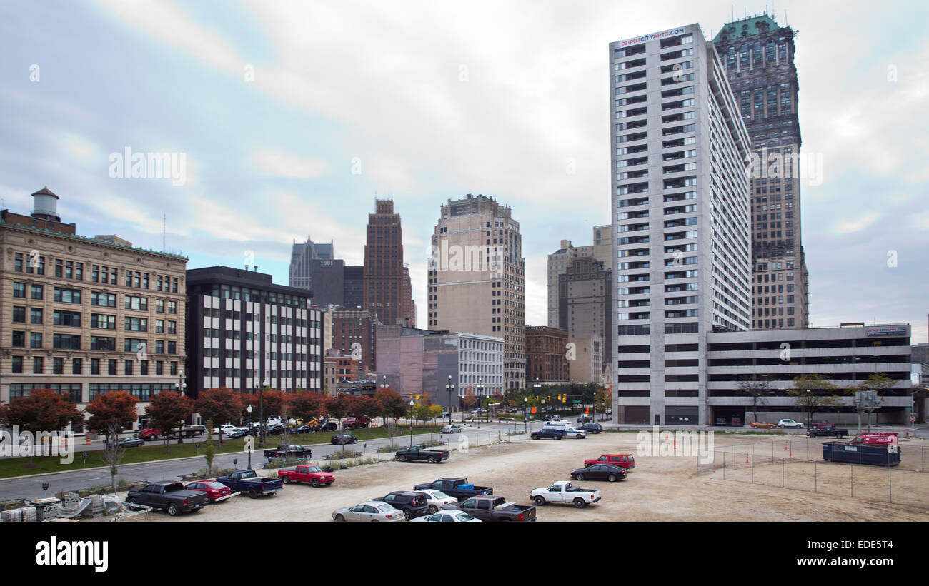 Le centre-ville de Detroit, Michigan, USA. Le 24 octobre 2014. Banque D'Images