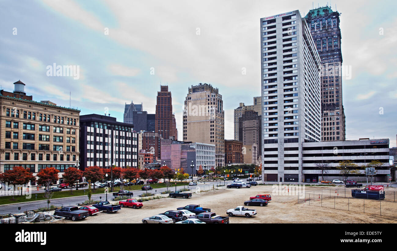 Le centre-ville de Detroit, Michigan, USA. Le 24 octobre 2014. Banque D'Images