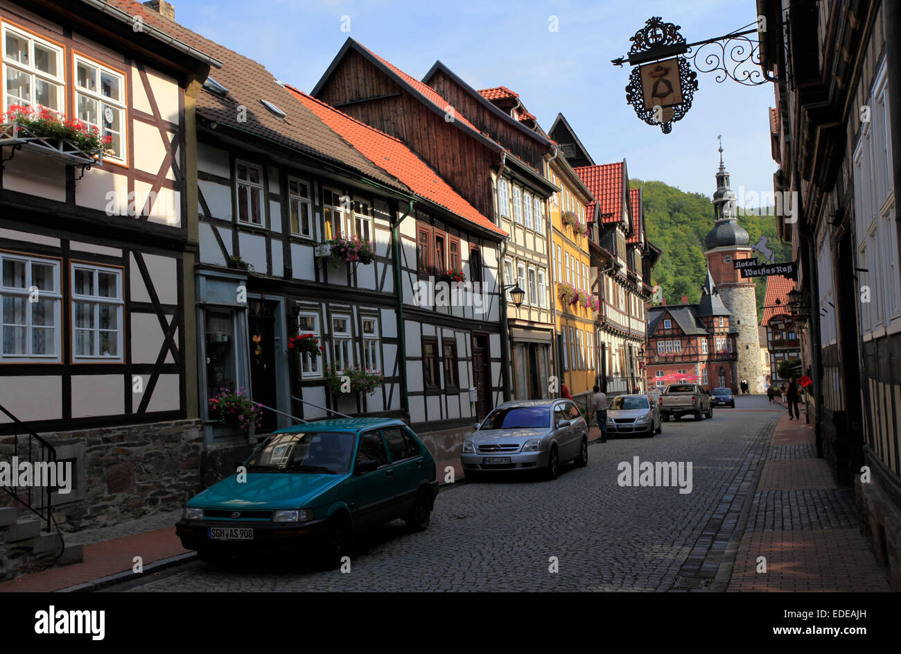 De nombreux bâtiments historiques bordant la Rittergasse à Stolberg. Stolberg est une station populaire et un centre de santé dans le sud du Harz. Photo : Klaus Nowottnick Date : 17 Septembre, 2012 Banque D'Images