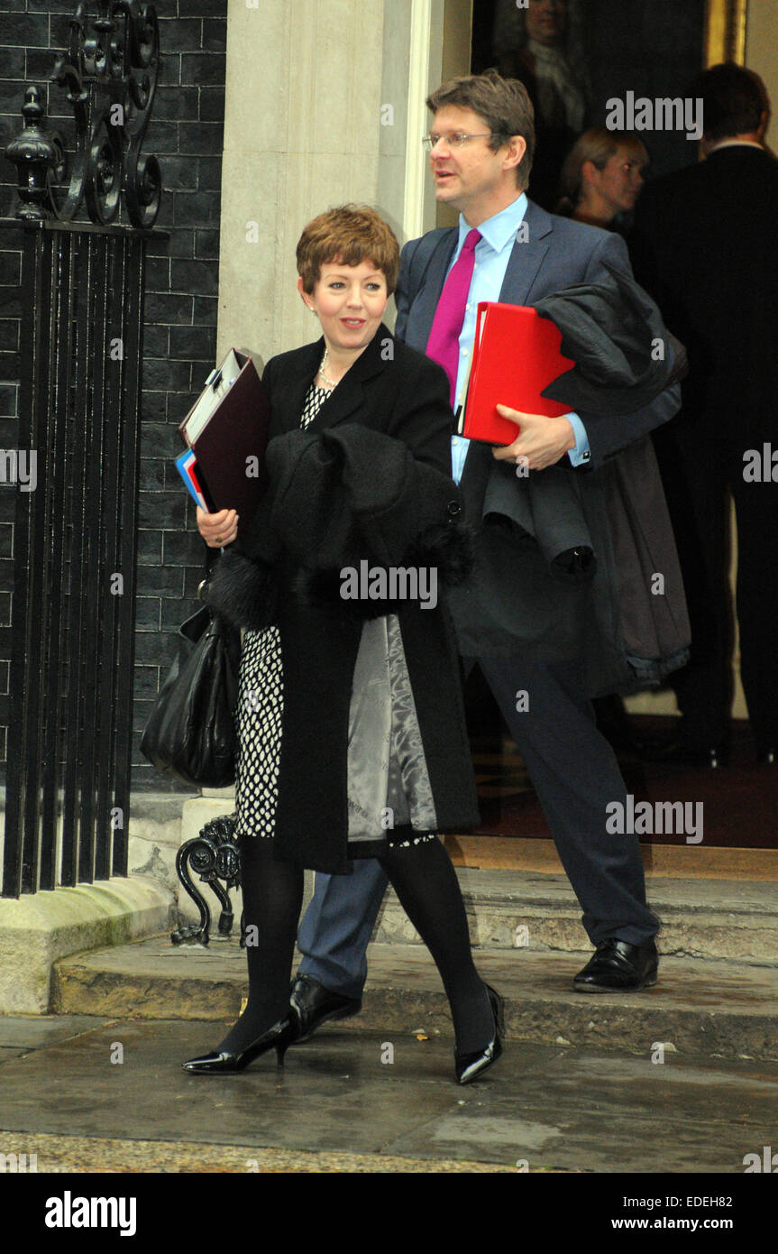 Londres, Royaume-Uni, 6 janvier 2015, la Baronne Stowell de Beeston en dehors de 10 Downing Street que le gouvernement a tenu son premier Conseil des ministres de la nouvelle année avec une élection à l'horizon. © JOHNNY ARMSTEAD/Alamy Live News Crédit : JOHNNY ARMSTEAD/Alamy Live News Banque D'Images