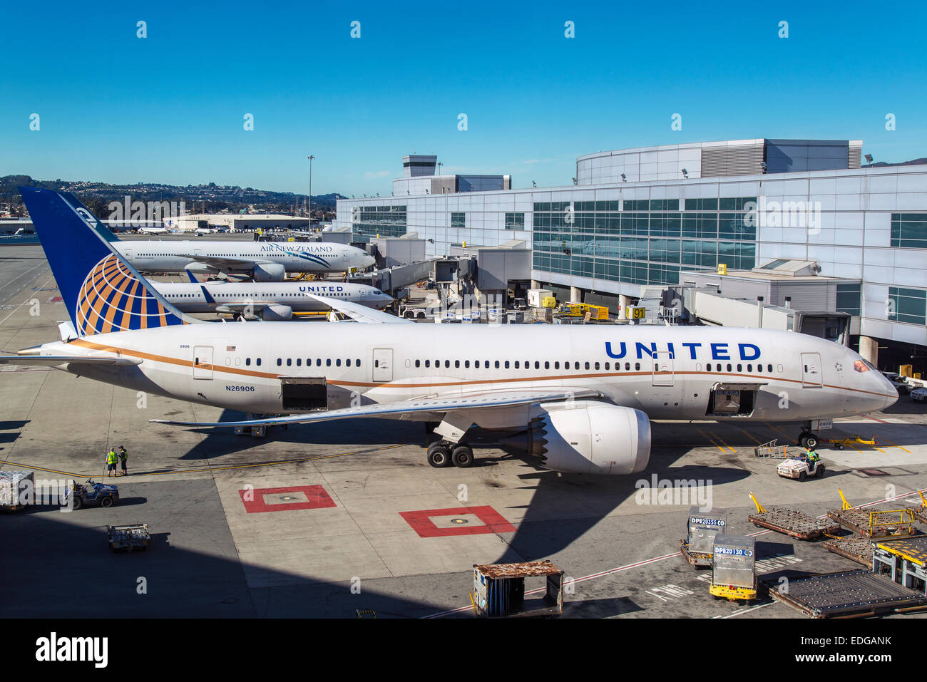 United Airlines Boeing 787-800 Dreamliner à l'aéroport international de San Francisco, San Francisco, California, USA Banque D'Images