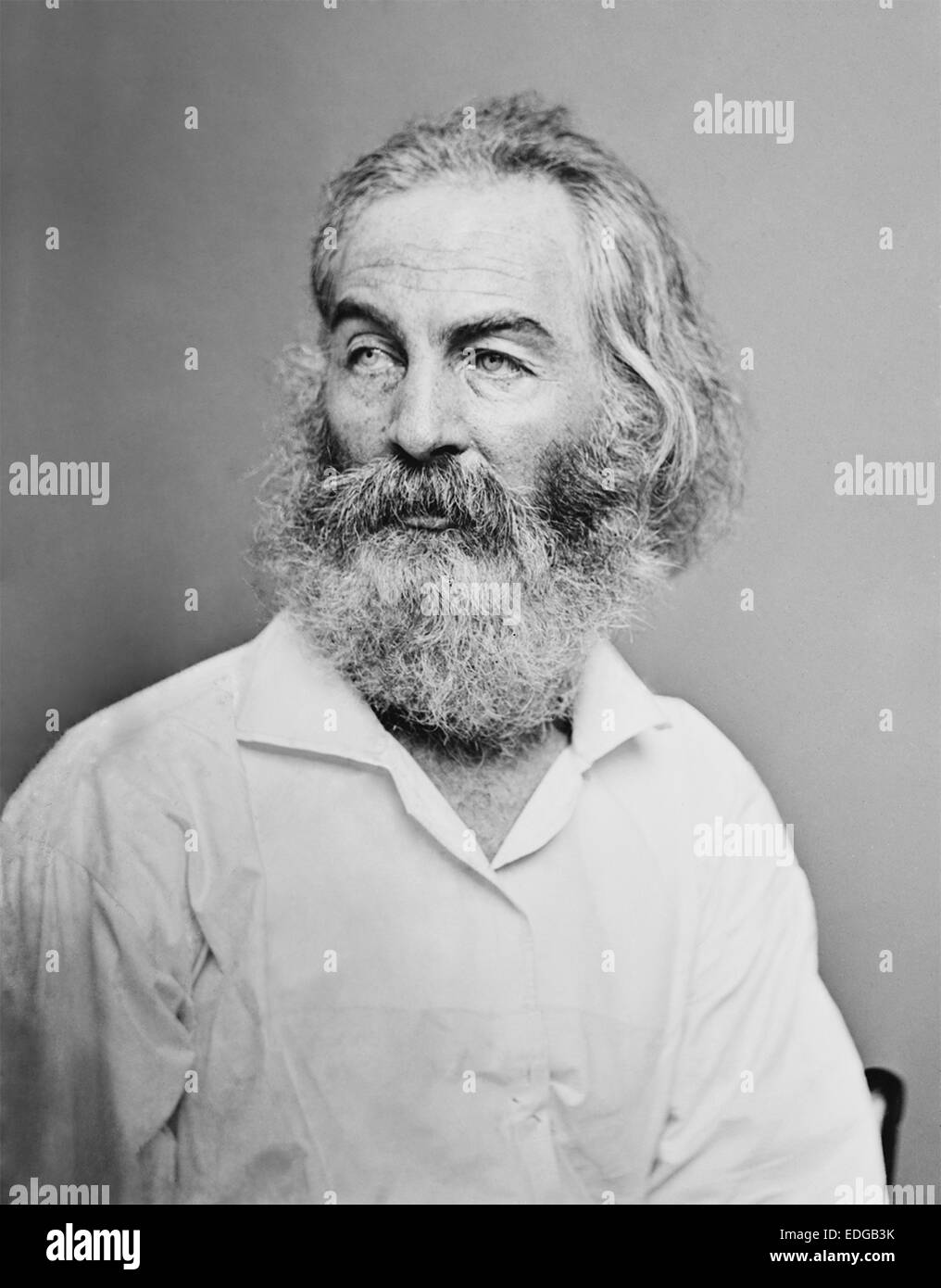 Poète, essayiste et journaliste Walt Whitman photographié par Mathew Brady en 1866. Banque D'Images