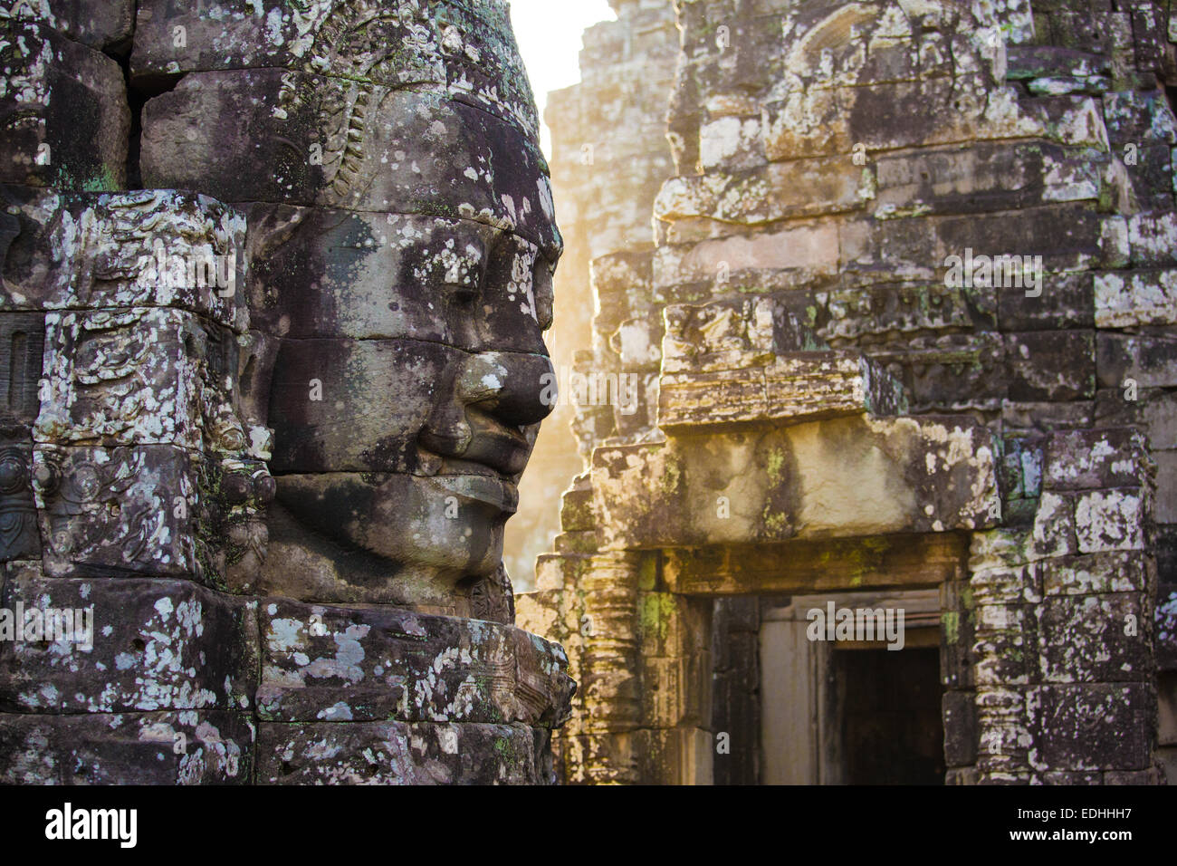 Visages sur temple Bayon à Angkor Wat, au Cambodge Banque D'Images