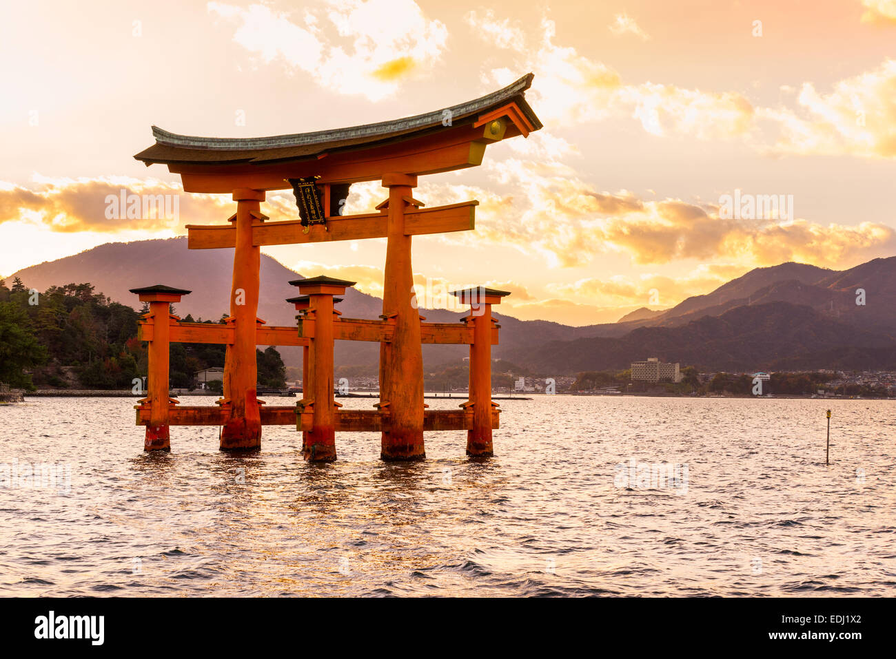 Miyajima, le célèbre Torii flottant, au Japon. Banque D'Images