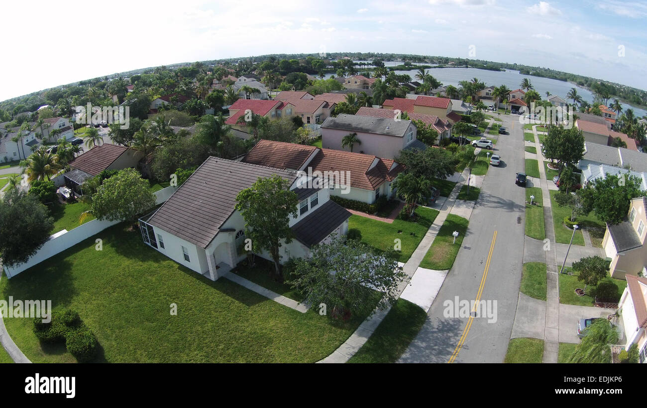 Quartier de banlieue en Floride vue aérienne Banque D'Images