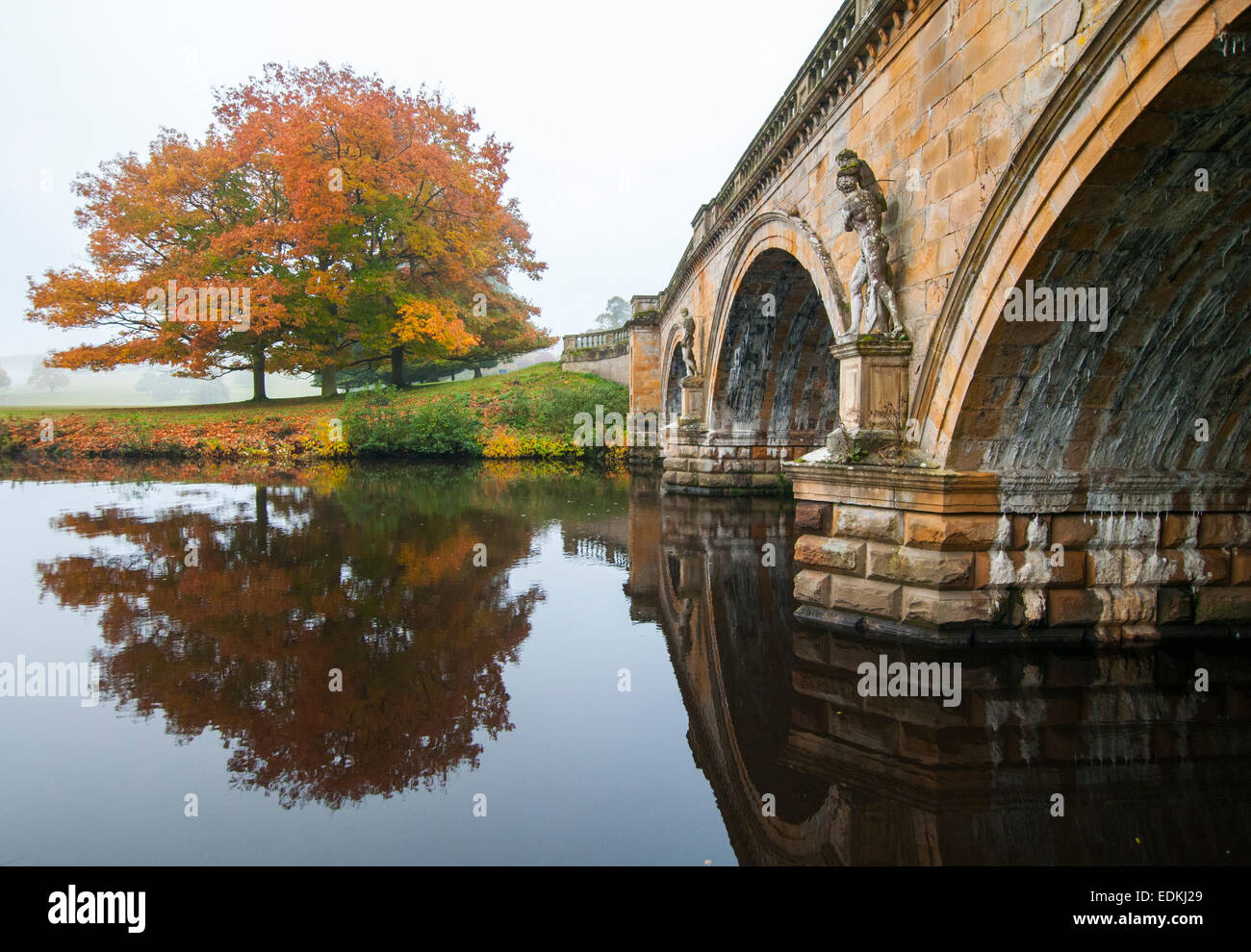 Réflexions d'automne dans la rivière Derwent à Chatsworth, Derbyshire Peak District England UK Banque D'Images