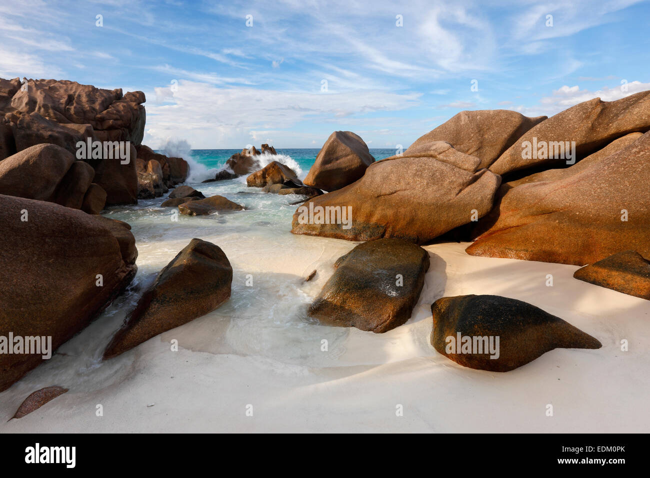 Seychelles, La Digue, la plage en pierre Banque D'Images